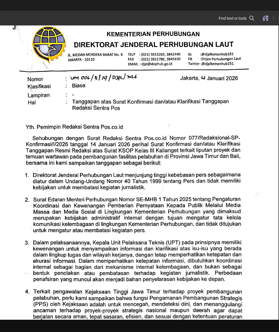 Surat Tanggapan Ditjen Laut Kemenhub