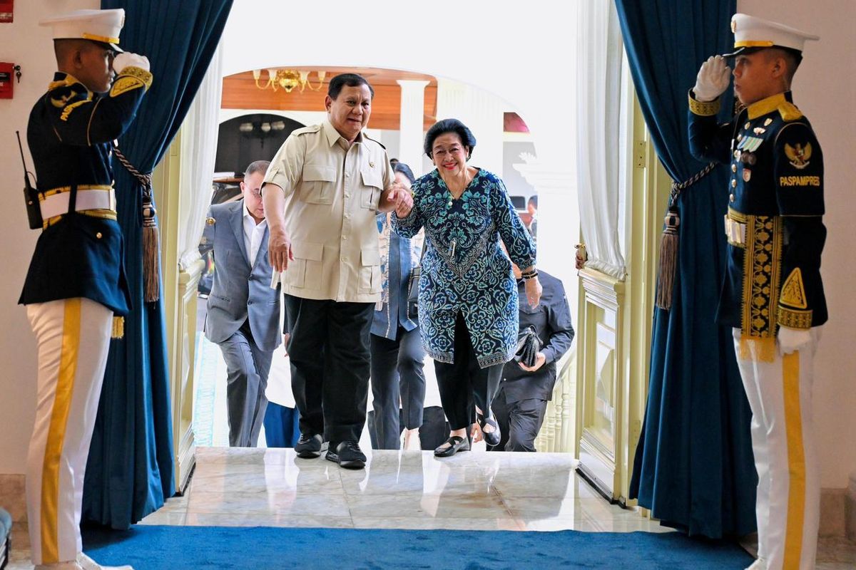 Prabowo Subianto menerima kedatangan Presiden ke-5 RI sekaligus Ketua Umum (Ketum) PDI Perjuangan (PDI-P) Megawati Soekarnoputri di Istana Kepresidenan, Jakarta, Kamis (19/3/2026) siang.(SS. Instagram @prabowo)