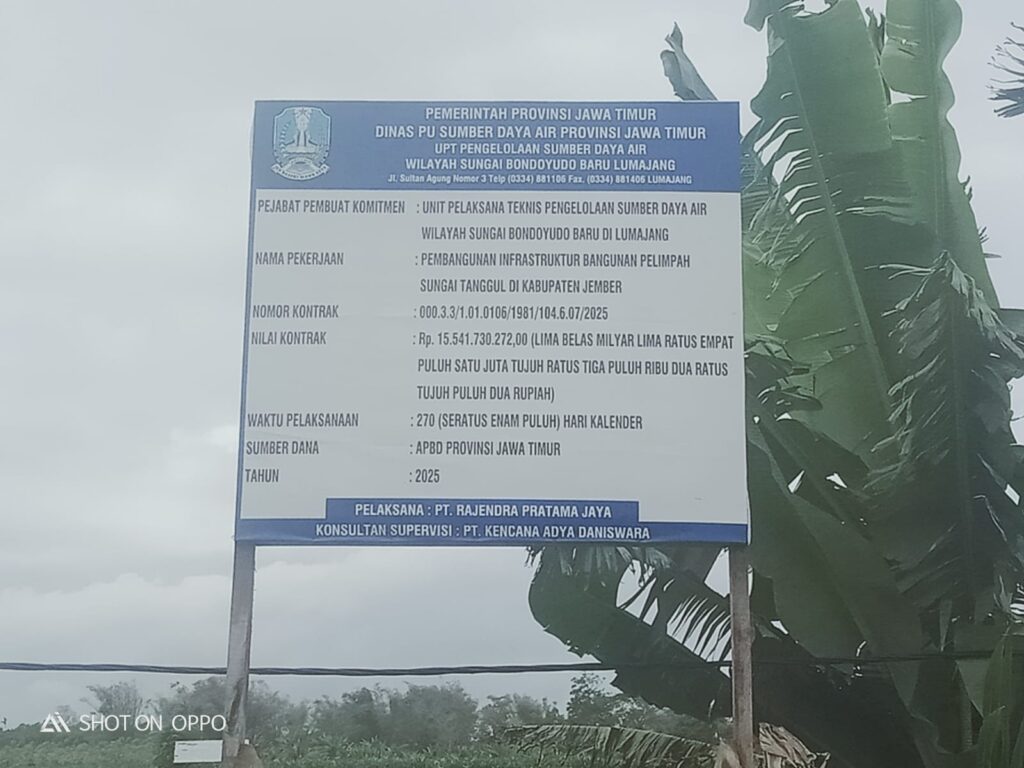 Proyek Pelimpah Sungai Rp15,5 Miliar di Jember Disorot, Kepala UPT PSDA Belum Beri Klarifikasi Resmi