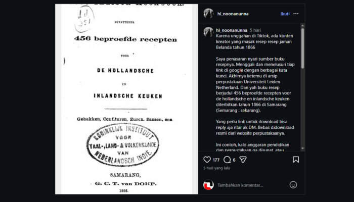 Buku Resep Hindia-Belanda 1866 Viral, Kreator Solo Hidupkan Kembali 456 Menu Kolonial