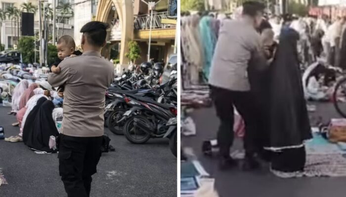 Viral Polisi Gendong Bayi Saat Salat Id di Yogyakarta, Aksi Humanis Ini Bikin Haru Warganet
