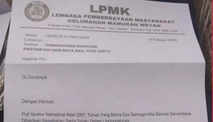 Surat Edaran Minta THR Viral, Ketua LPMK Manukan Wetan Surabaya Disanksi Pemkot