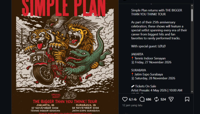 Simple Plan Umumkan Tur Indonesia 2026, Jakarta dan Surabaya Jadi Destinasi “The Bigger Than You Think! Tour”