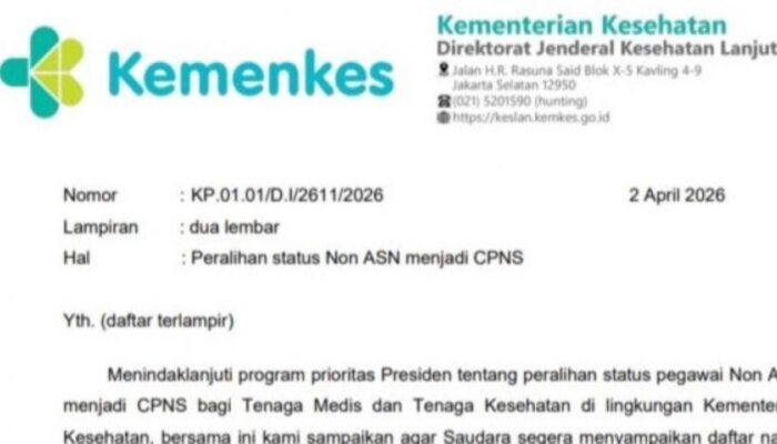 Viral Surat Pengangkatan Nakes Non-ASN Jadi CPNS, Kemenkes Tegas: Hanya Pendataan, Bukan Pengangkatan!