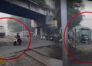 Detik-Detik Maut di Cimahi Viral: Pemotor & Pejalan Kaki Nekat Terobos Rel, Nyaris Tertabrak Kereta