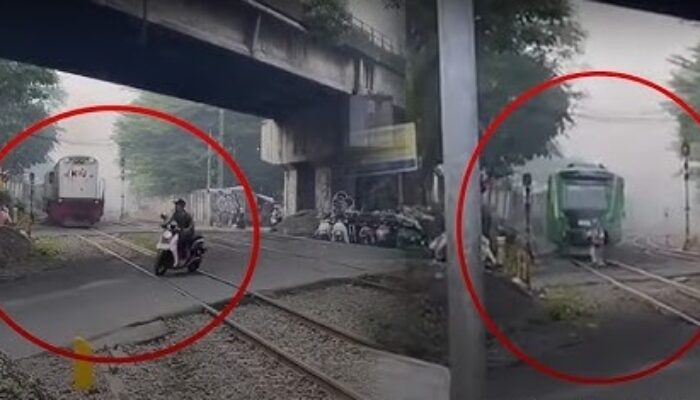 Detik-Detik Maut di Cimahi Viral: Pemotor & Pejalan Kaki Nekat Terobos Rel, Nyaris Tertabrak Kereta