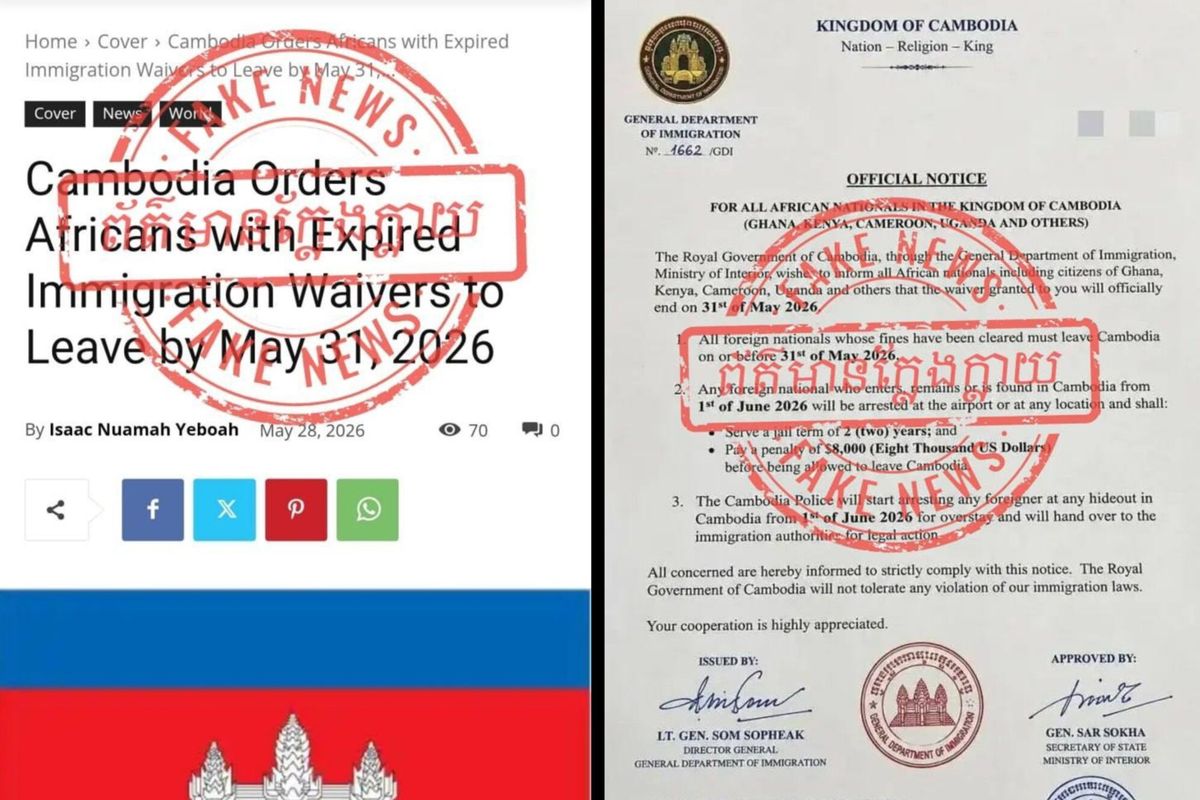 Direktorat Jenderal Imigrasi Kamboja (GDI) membantah laporan yang mengeklaim pemerintahnya menargetkan warga Afrika dalam kampanye deportasi baru.(The Phnom Penh Post)