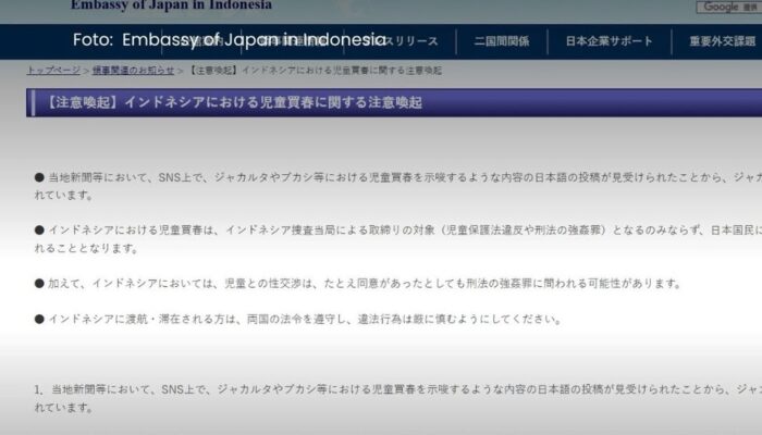 Kedubes Jepang Respons Dugaan Prostitusi Anak di Jakarta, Polisi Lakukan Penyelidikan