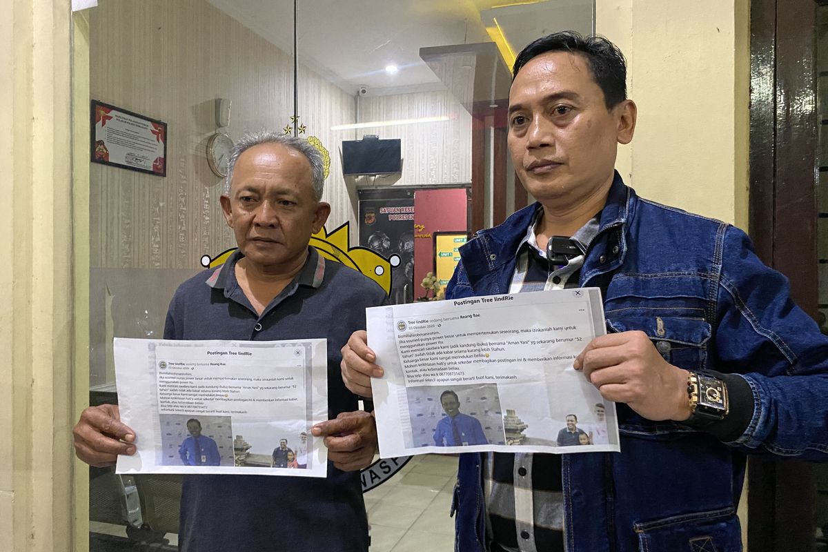 Pihak keluarga Aman Yani, Uyat Suratman (53) didampingi kuasa hukumnya, Ruslandi saat melaporkan terdakwa Priyo Bagus Setiawan ke Mapolres Indramayu, Minggu (3/5/2026) malam(KOMPAS.com/HANDHIKA RAHMAN)