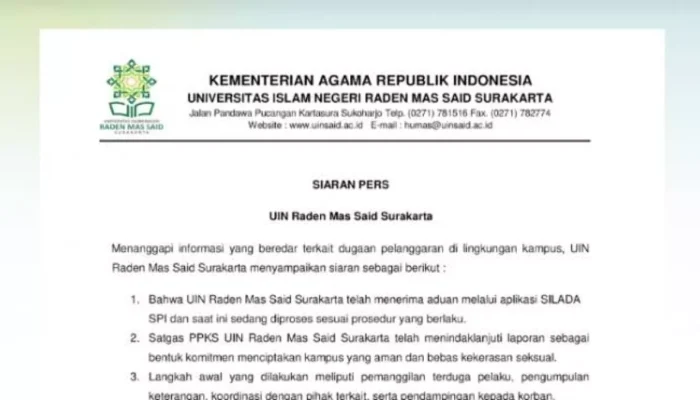 Viral Dugaan Pelecehan Seksual Dosen UIN Surakarta, Satgas PPKS Prioritaskan Perlindungan Korban